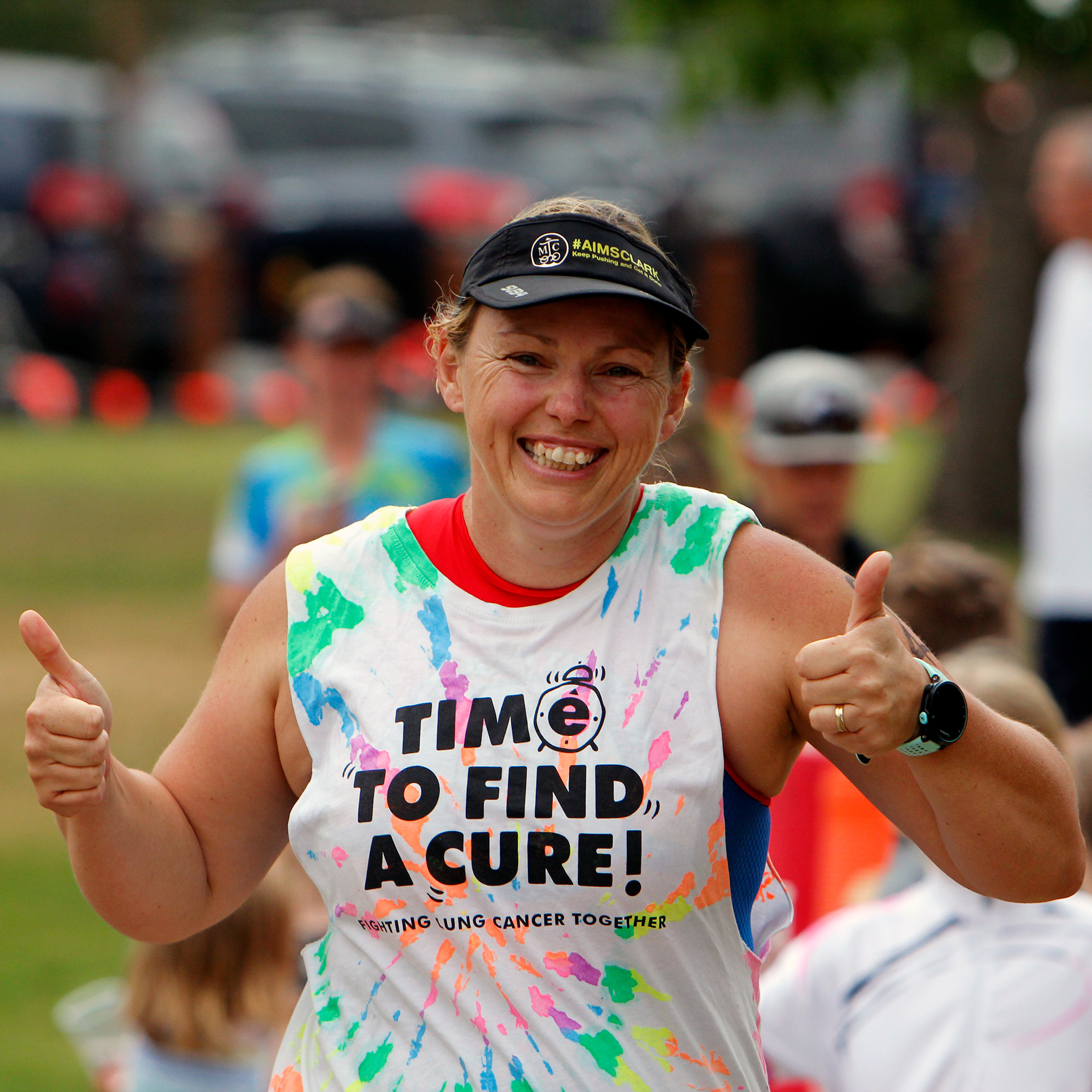 Smiling lady triathlon run